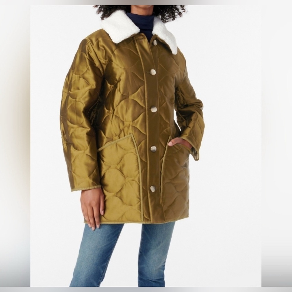 J Crew x Primaloft Quilted Cocoon Jacket Coat heavy satin with removable collar